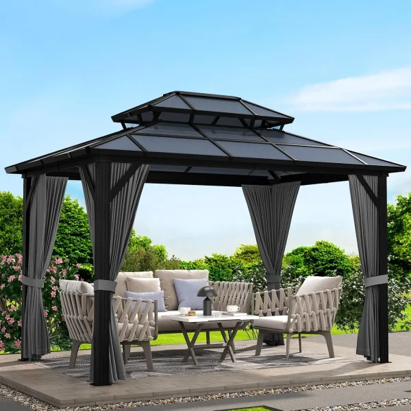 Hardtop Gazebo Polycarbonate Double Roof with Sunshade