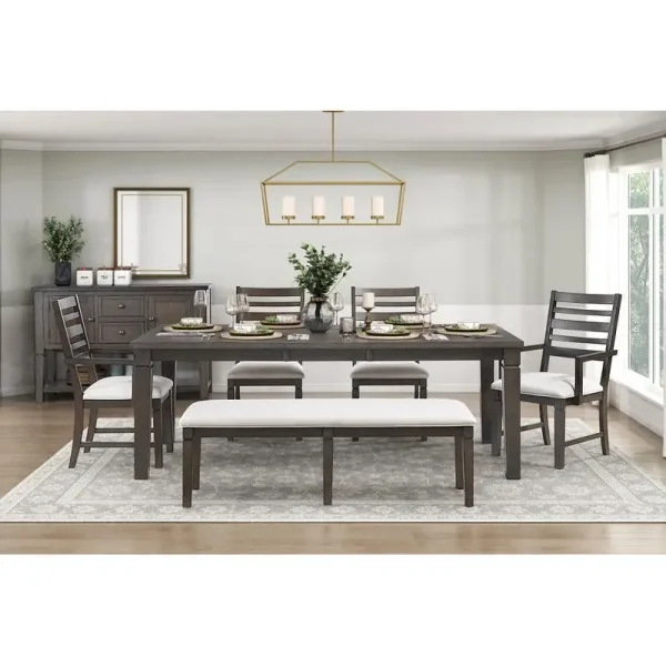 Classic 6-Piece Dining Set - Dark Espresso Finish Table with Extension Leaf