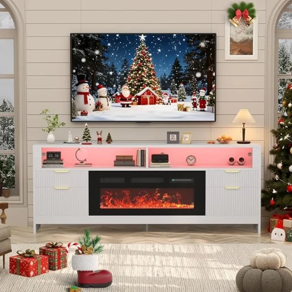 Modern 70" TV Stand with 36 LED Electric Fireplace