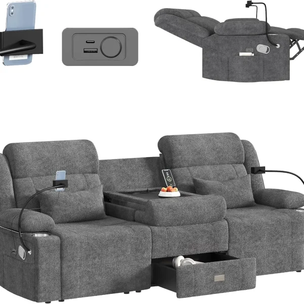 Beautiful Home Theater Reclining Sofa Set with Adjustable Headrest