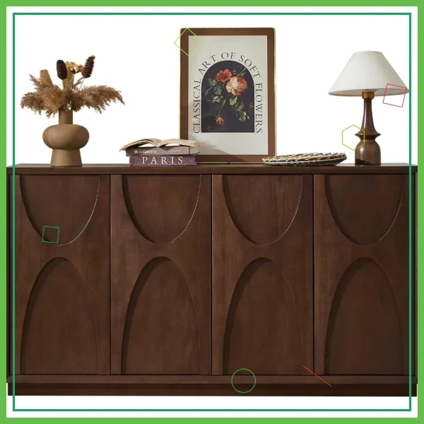 Modern Buffet Cabinet with Sculpted Doors and Adjustable Shelves