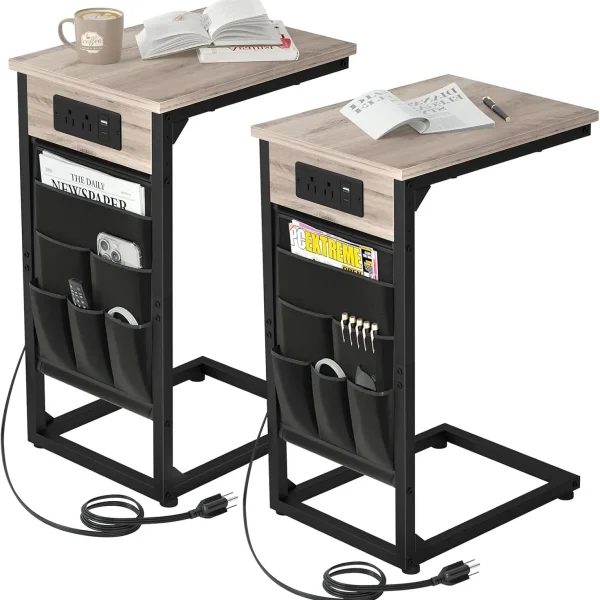Sofa Side Table with Storage & USB Ports