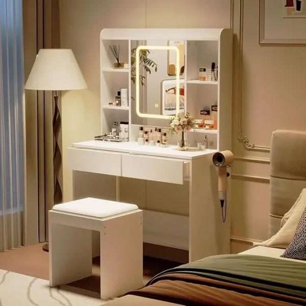 Vanity Desk with Mirror and Lights, with Adjustable 3 Color Light Modes