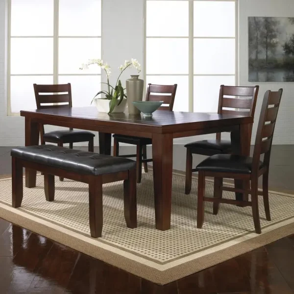 Solid Brown Contemporary 6-Piece Dining Set, 18" Extendable Leaf Table