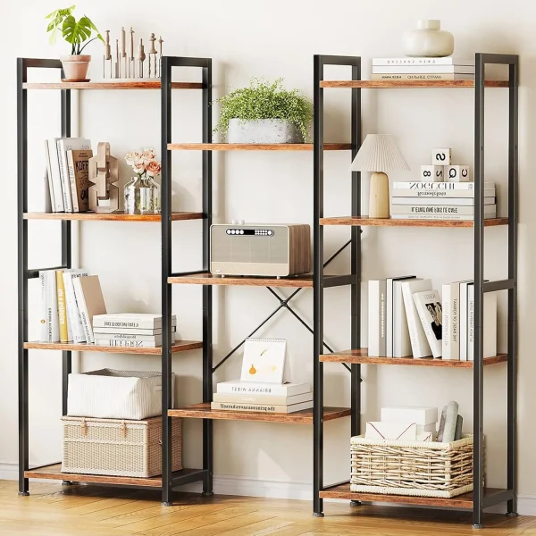 Modern Triple 4 Tier Bookshelf with 11 Open Shelves