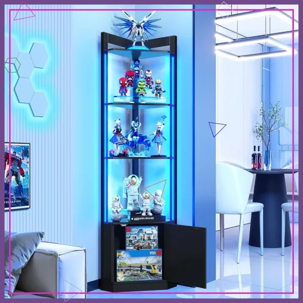 Modern 65" Corner Display Cabinet with RGB LED Lights